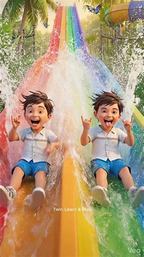 RAINBOW SPLASH! 🌈 Twins Race on Giant Water Slide! 😱 (Twin Learn & Play)