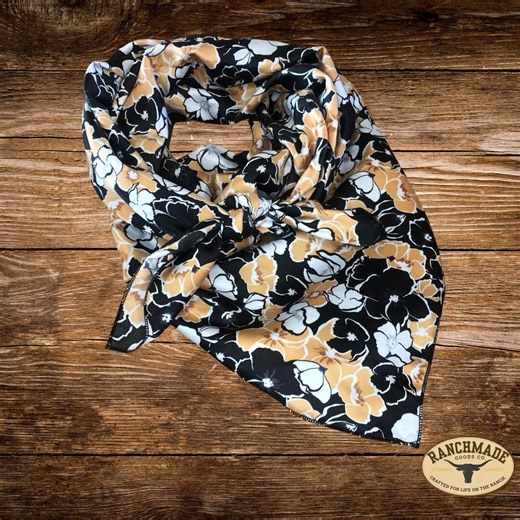Floral Yellow&black Satin Wild Rag: Western Cowboy Neckerchief Men’s/women's Wild Rags - Etsy