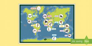 World Map Animal Habitat Display Poster