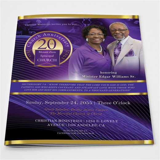 Purple & Gold Church Anniversary Program Template (canva Editable) - Etsy