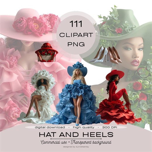 Hat and Heels Clipart PNG Bundle, High Heels PNG, Fashion Girl Clipart, Chic Feminine PNG, Planner Stickers, Boutique Logo, Commercial Use - Etsy