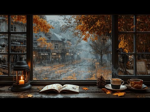 Rainy Autumn Coffee Shop Ambience - Cozy Fall Cafe Ambience for a Peaceful Mind, Study & Relax