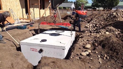 🚧 Big install this week! Watch as this 2-compartment, 1,500-gallon concrete septic pump tank gets set in place. Designed to do more than just hold waste — it separates, protects, and keeps your whole septic system running smoothly. Here’s how it works: 🔹 First compartment (1,000 gallons): Solids 💩 settle to the bottom while the clearer liquid (called effluent or treated wastewater) rises to the top. The effluent then flows into the second compartment. 🔹 Second compartment (500-gallon pump ch