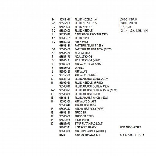 Iwata Supernova WS400/LS400 Parts and Rebuild Kit 5652