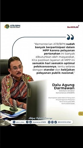 Kementerian ATR/BPN menggelar Webinar Penguatan Penyelenggaraan Pelayanan Pertanahan pada MPP