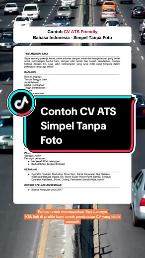 Contoh CV ATS Friendly - Referensi Template CV Lamaran Kerja Simpel Tanpa Foto
