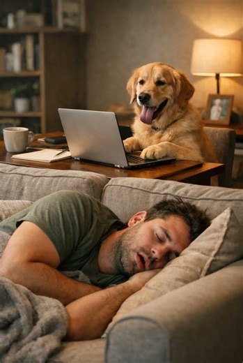 dog at the laptop while sleeping