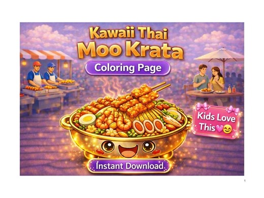 Cute Kawaii Thai Moo Krata Coloring Page Printable, Thai Street Food Coloring Sheet, Instant Download, Kids & Adult Coloring, Kids Love This - Etsy