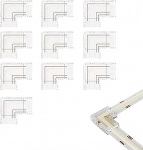 8mm 2Pin 10Pcs Transparent Solderless L-Shape COB LED Strip Connectors,90°Right Angle Corner Joints for 5V 12V 24V Single Color LED Strip Lights,Seamless Corner Connection.