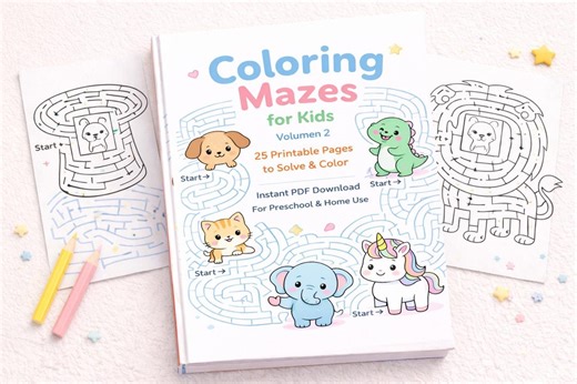 Coloring Mazes for Kids – Printable Pdf | Volume 2 - Etsy