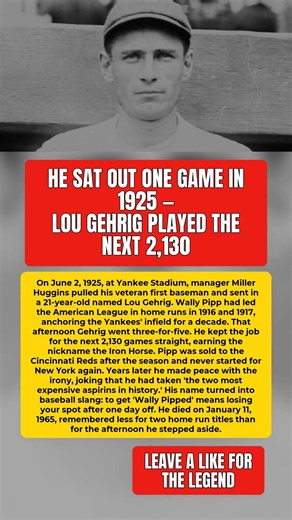 How One Day Off Cost Wally Pipp 2,130 Games To Lou Gehrig #WallyPipp