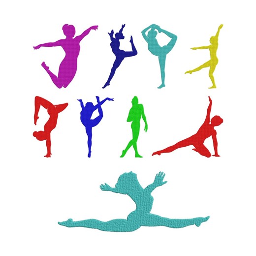 Dance Silhouette Embroidery Design, Yoga Fitness Pose Machine Embroidery File, 9 Design, 9 Size, Instant Download - Etsy