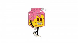Download Groovy Retro Cartoon Milkshake, box of strawberry milk Character. Loop Animation for free