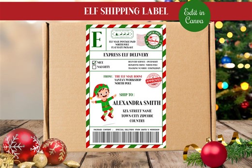 Elf Shipping Label, Editable Canva Template, North Pole Christmas Delivery Label, Official Santa Mail, Christmas Mail,elf Express Package - Etsy