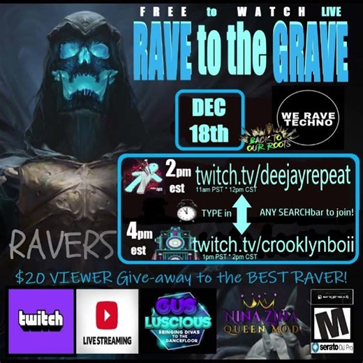 RAVE to the GRAVE LIVE performance on Twitch & YouTube! FREE to Watch! #rave #ravemusic #techno