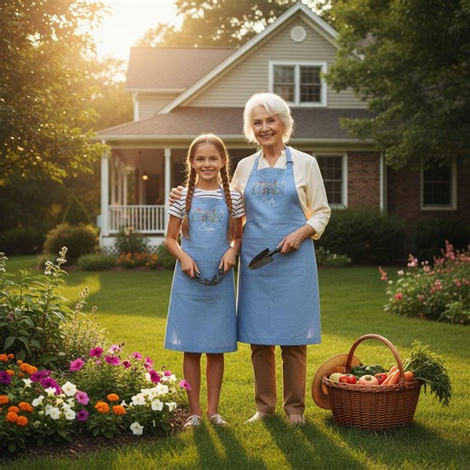 Cute Linen Aprons Set for Granny and Granddaugther, Matching Family Kitchen Uniform, Natural Linen Embroidered Aprons Set, Mother's Day Gift - Etsy