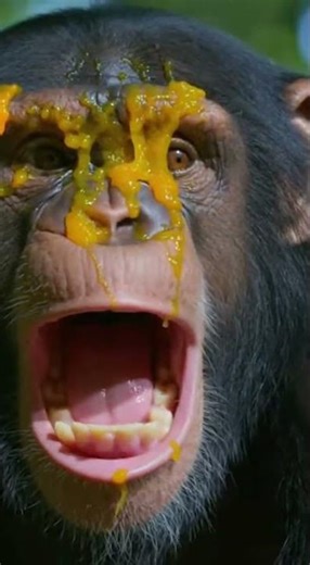 Chimp VS Exploding Fruit 💥🍌🙈 #animals #wildlife #funny #reaction #exploding fruit