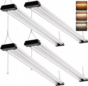 ZJOJO Linkable LED Shop Light for Garage, 4FT with Pull Chain (ON/Off), 3000K/4000K/5000K, 42W 4500LM Super Bright Shop Lights with 5 Year Warranty for Workshop, Office, Warehouse-4Pack