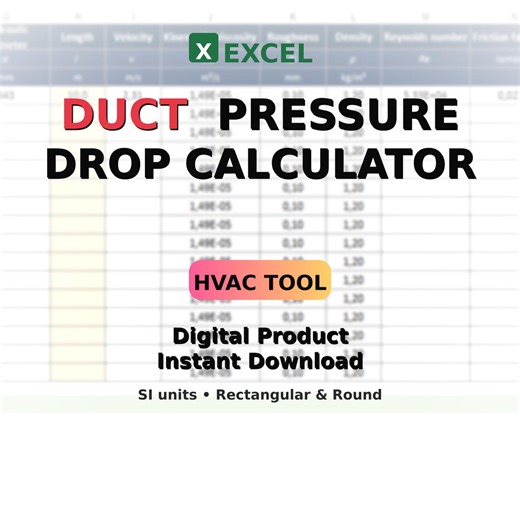 Excel HVAC Duct Pressure Drop Calculator (SI) – Round & Rectangular, Friction   Local Losses (ζ), Instant Download - Etsy Australia