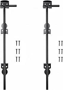 2 Pack 18" Heavy Duty Cane Bolt Gate Drop Rod Stopper Hardware,Wrought Iron Gate Ground Latches for Wood Metal Vinyl Fences Double Doors,Drop Pin Lock for Holding Gates to The Ground, Black Finish