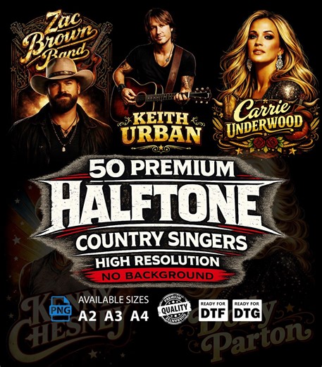 50 Halftone Country Singers Designs, High-resolution Pngs (A2, A3, A4) Digital Download - Etsy
