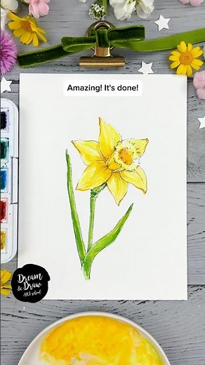 How to Draw a daffodil🌼😊 | Tutorial for Watercolor Sketching Beginners #drawingtutorial