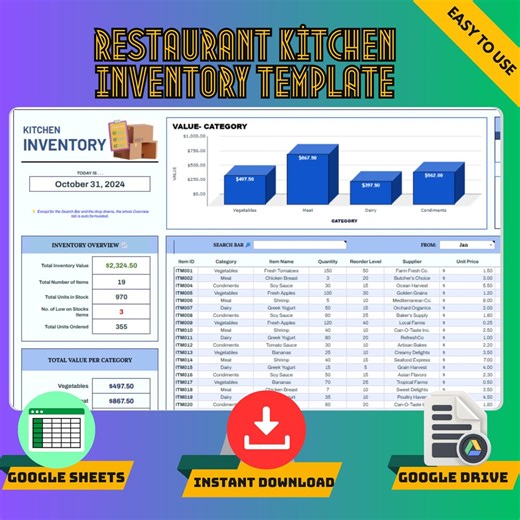 Restaurant Kitchen Inventory Template: Google Sheets (digital Download) - Etsy