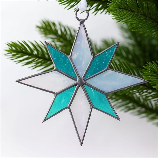 Stained Glass Star Ornament, 4 Inch Christmas Tree Decor, Iridescent Snowflake Suncatcher - Etsy