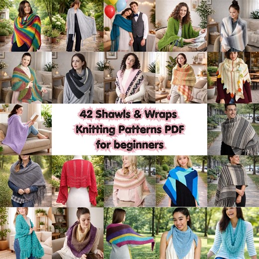 42 Knitting Shawl Patterns PDF Bundle for Beginners, Easy Scarf Wrap Poncho Knit Pattern Pack Instant Download - Etsy