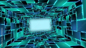Tunnel title background animation with camera shake between four walls. Modern high tech animation