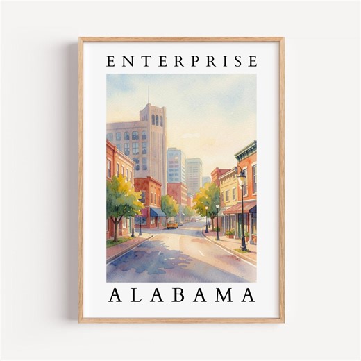 Enterprise Alabama Watercolor Print | Downtown Enterprise AL Wall Art | Alabama Travel Poster | Southern City Decor | Digital Download - Etsy