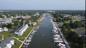 Downtown Port Huron, Michigan, USA with Black River, drone view