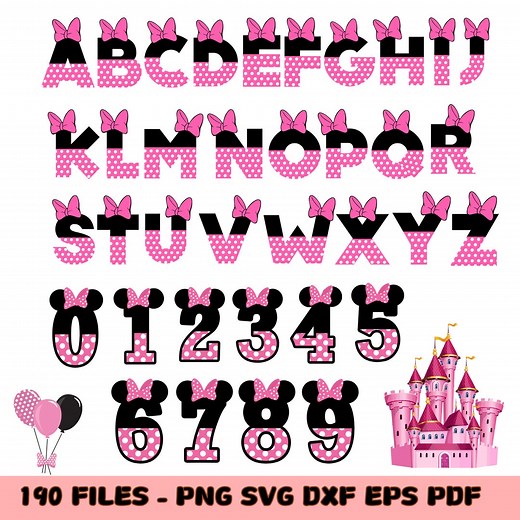 Minnie Mouse Pink Polka Dot Complete Alphabet and Numbers in PNG Format Not SVG (include a Free Photo Frame) Alphabet for Small Projects - Etsy