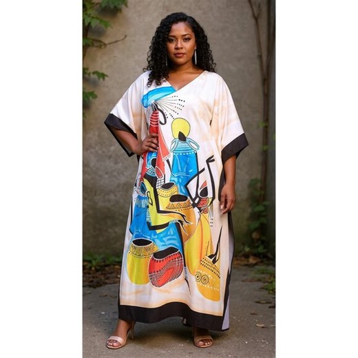 Tribal Printed Sexy Kaftan Dress for Women Plus Size Maxi Cover Ups Dresses