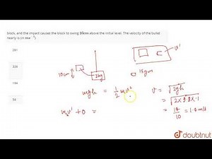 A `15 gm` bullet is fired horizontally into a `3 kg` block of wood suspended by a string.