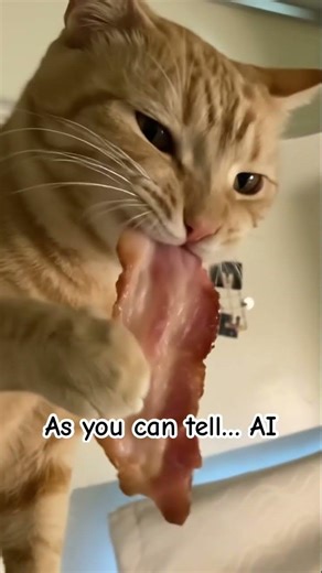 Cat eating bacon