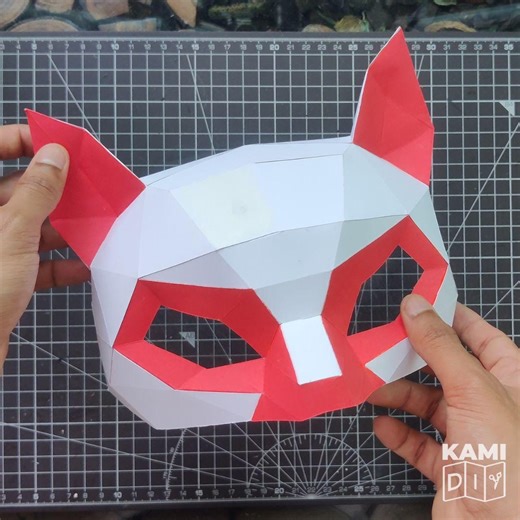DIY Kitsune Mask Papercraft Pattern - Low Poly Fox Face - Wearable Streamer Prop - Geometric Japandi Wall Decor - 3D Origami PDF Template - Etsy