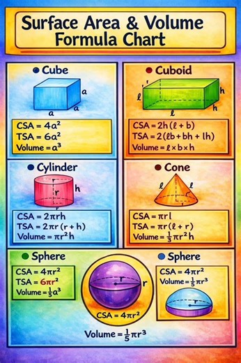Surface area and volume chart