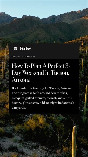 @forbes knows how to weekend in Tucson! 🌵 Check out their 3-day itinerary packed with places to enjoy Tucson's world-class cuisine, desert hiking, and even a stop in Arizona’s wine country. ➡️ Read the full article at the link in our bio! Featured: @armoryparkinn | @hotelcongress | @achoteltucson | @mercadodistricttucson | @seiskitchen | @slowbodybeer | @crookedtoothbrewing | @anello_pizzeria | @exoroastco | @saguaronationalpark | @whiskeydelbac | @zio_peppe_az | @titoandpep | @sunshine_wine_tu