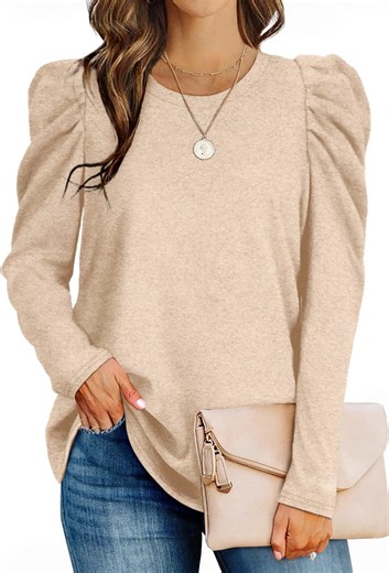 Rosvigor Shirts for Women Puff Long Sleeve Womens Blouses Casual Fall Tunic Tops