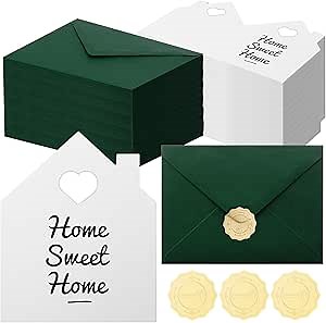 Motiskyy 24 Sets Congratulations on Your New Home Cards Bulk with Envelope Stickers Large Welcome Cards Housewarming Gift 5 x 8. 6 Inch Real Estate House Shaped Greeting Thank You Note(Green)