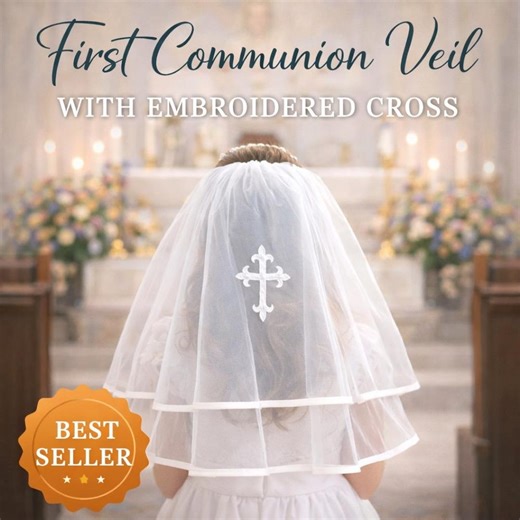 First Communion Veil for Girls With Cross, Ivory Tulle Communion Veil With Comb, Catholic Holy Communion Headpiece, Two Layer Veil - Etsy
