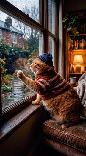 Orange Tabby Cat Cozy Rainy Day Aesthetic #catsoftiktok #relaxing #windowview