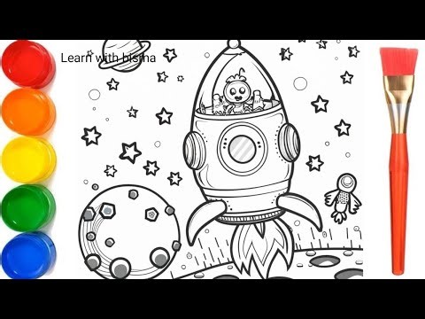 How to Draw space shuttle drawing, Painting and Coloring for Kids & Toddlers | Draw, Paint and Learn