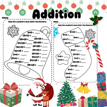 Christmas Addition and Coloring Worksheets,Christmas Math Activities,Math