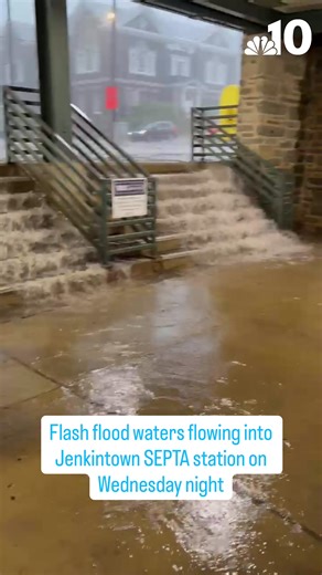 Flash flood waters were pouring into the SEPTA station in Jenkintown on Wednesday night. The incident is one of several issues being handled by SEPTA crews and causing issues for the transit agency on Wednesday evening, according to a spokesperson. #jenkintownpa #septa #flashflooding