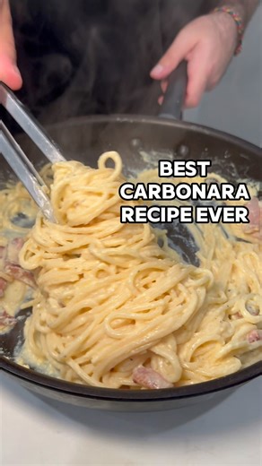 🤤 4 INGREDIENT CARBONARA RECIPE - this recipe, is passed down from Joe’s mum. 🤤 “This recipe always brings me back to my Italian roots. Growing up, I spent countless hours in our kitchen, watching my mum work her magic. She’d let me stir the pasta, crack the eggs, and sometimes, if I was lucky, even grate the parmigiano. Those were the best days. ✨” “It’s more than just a recipe; it’s our story. It’s about the warmth of our family kitchen, the scent of fresh ingredients, and the love that goes