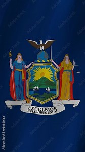 Vertical Flag of New York (state) waving animation, Vertical New York (state) Flag footage video waving in wind