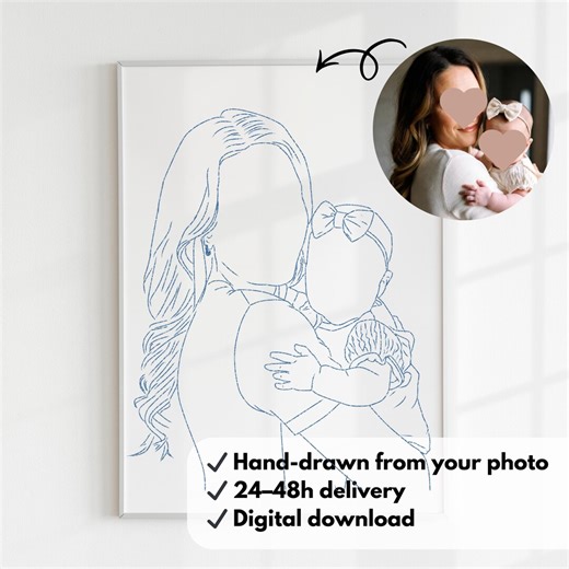 Custom Mom and Baby Line Art Portrait From Photo, Minimalist Mother Child Drawing - Etsy