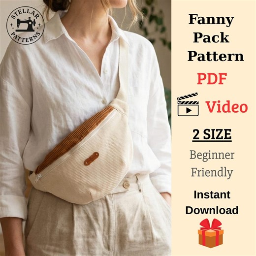 Fanny Pack Sewing Pattern, Crossbody Bag, Sling Bag Pattern, Beginner Friendly, 2 Sizes Included, A0, A4, Us-letter   Detailed Instruction - Etsy
